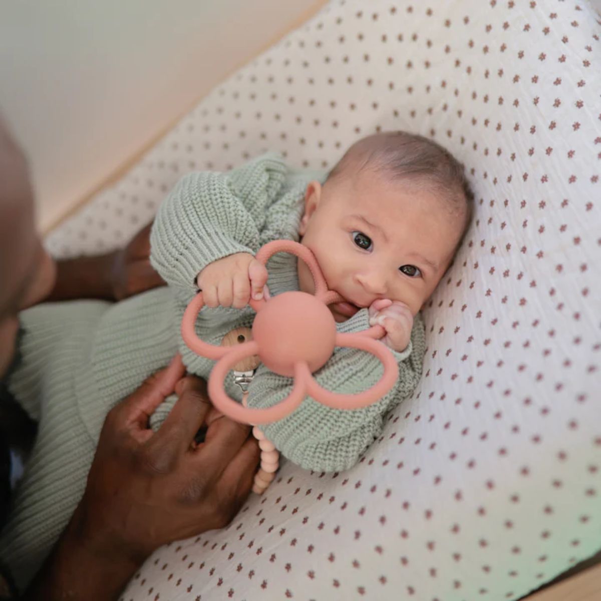 Mushie Silicone Daisy Rattle Teether - Dusty Rose - Gentle Relief for Teething