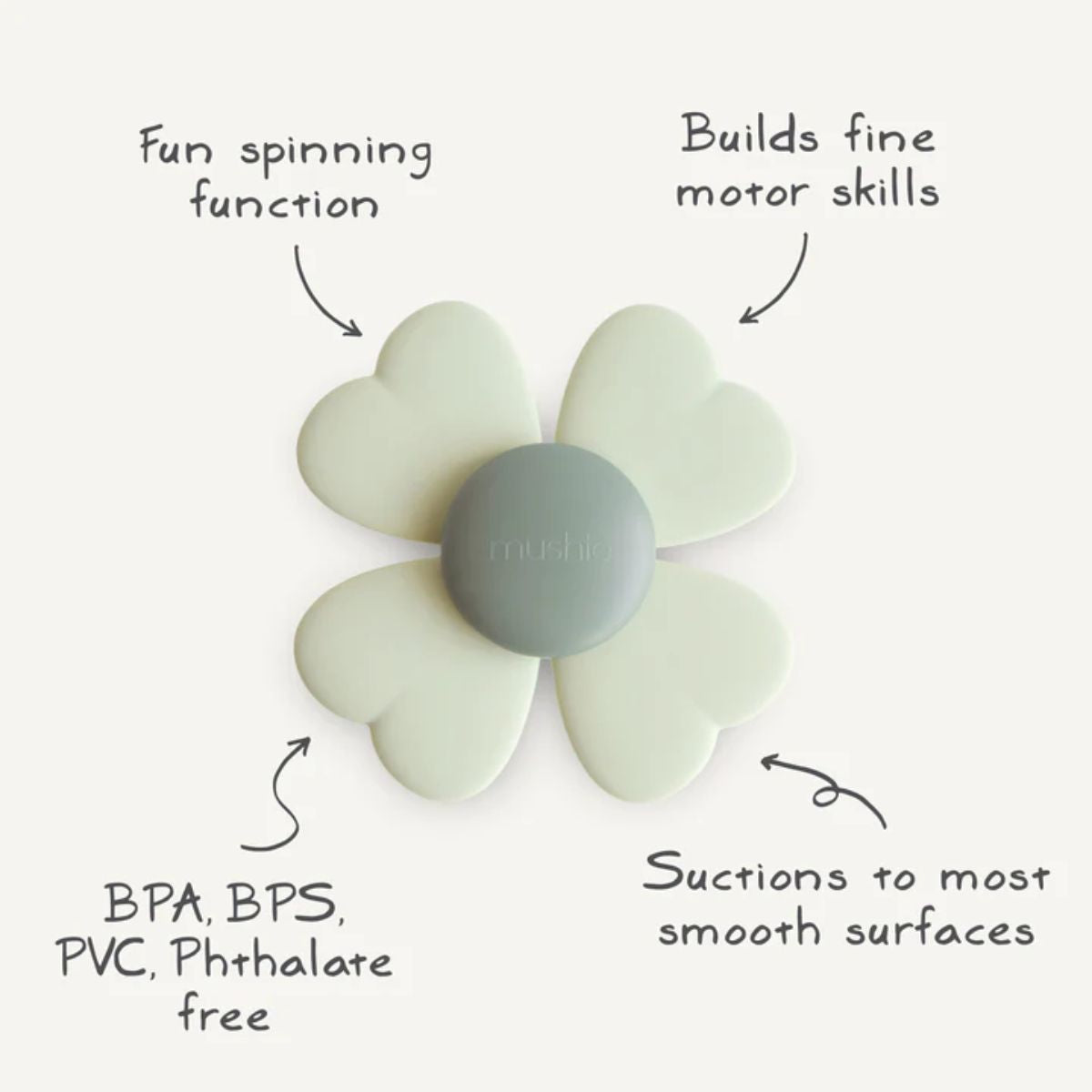 Mushie Suction Spinner Toy - Lucky - Safe, Portable, and Easy to Clean